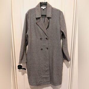 She+Sky Brown Cream Herringbone Double Breasted Coat Womens Size Large EUC Light